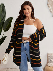 Striped Long Sleeve Open Front Cardigan