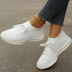 Women's Knitted Tennis Sneakers Lace Up Running Shoes