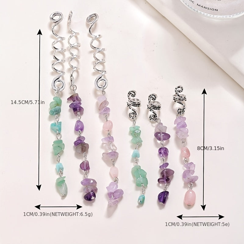 Colorful Stone Tassel Hair Jewelry for Braids Crystal Accessories for Women
