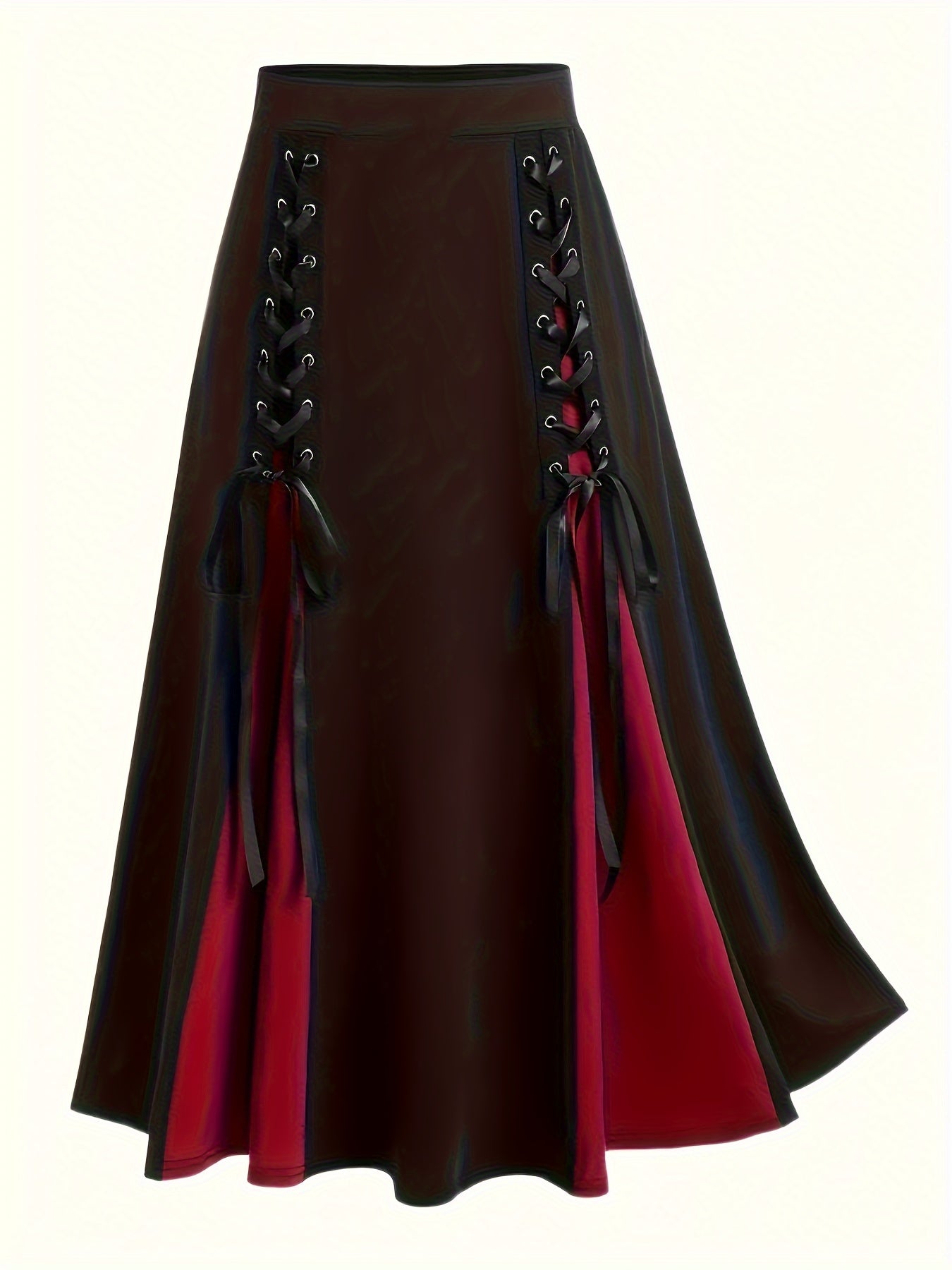  Gothic Lace Up Colorblock Maxi Skirt