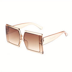 Oversized Square Frame Sunglasses Gradient Lens Wide Temple UV400