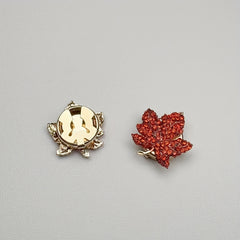 2pcs Red Maple Leaves Rhinestone Button Covers for Shirts