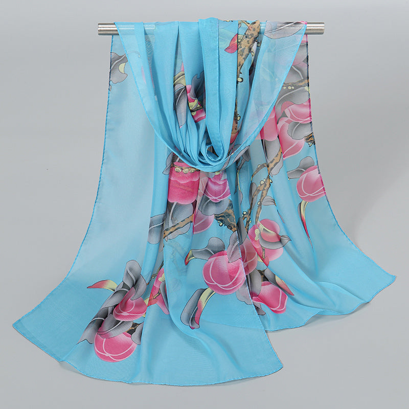 Floral Print Chiffon Scarf Bohemia Thin Shawl Windproof Head Wrap