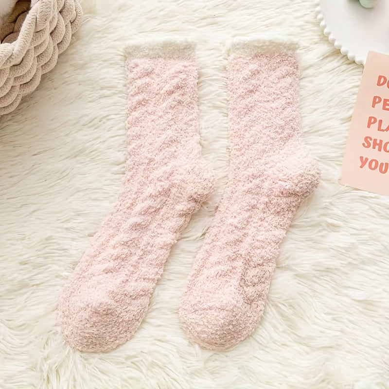 Women's Colorblock Fuzzy Socks Mid Tube Warm Stockings