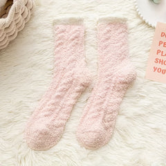 Women's Colorblock Fuzzy Socks Mid Tube Warm Stockings