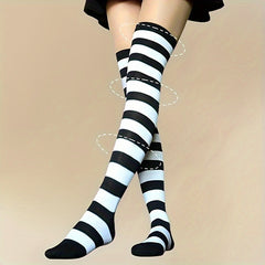 5 Pairs Striped Thigh High Socks for Women