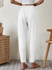 Solid Elastic Waist Pants Casual Loose Beach Pants With Pockets