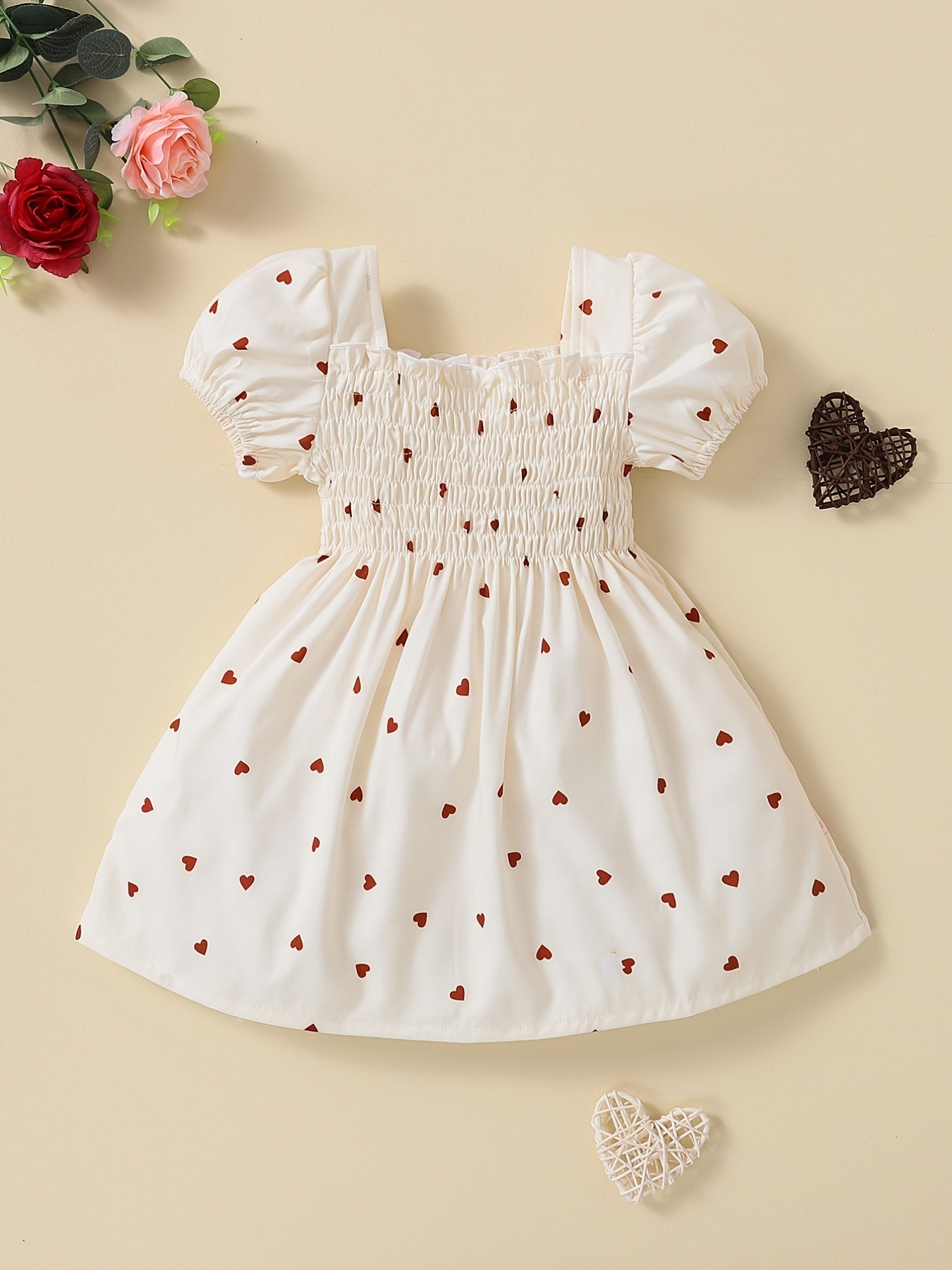 Girls Puffy Sleeve Heart Graphic Tutu Dress