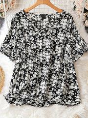  Casual Blouse Women's Plus Allover Floral Print V Neck T