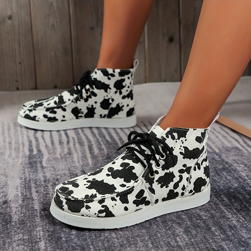 Women's Cow Pattern Slip On Canvas Shoes Lightweight Casual Outdoor Shoes