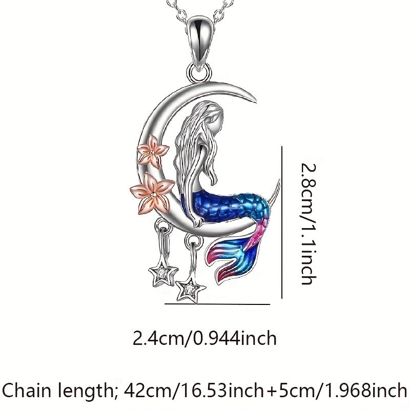 Mermaid Necklace Ocean Mermaid Crescent & Star Necklace With Flower Pendant