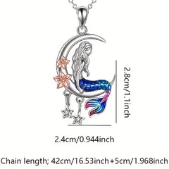 Mermaid Necklace Ocean Mermaid Crescent & Star Necklace With Flower Pendant