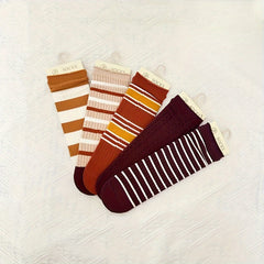 Women's Striped Crew Socks Soft Mid Tube Stockings