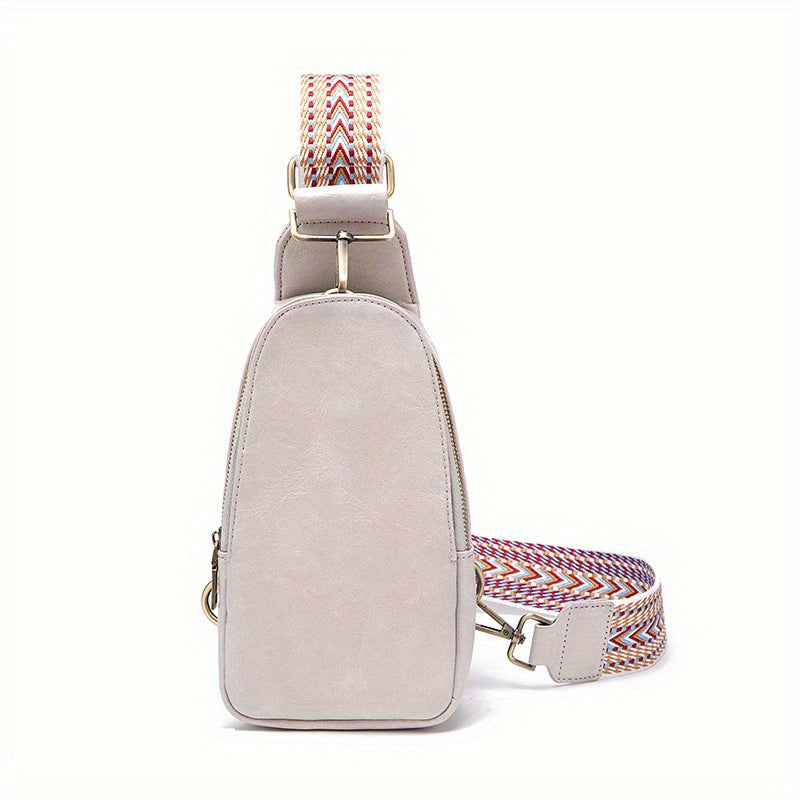 Embroidery Wide Strap Casual Chest Bag PU Crossbody Waist Bag