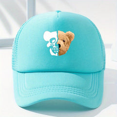 Skull Bear Print Trucker Hat Hip Hop Mesh Baseball Cap