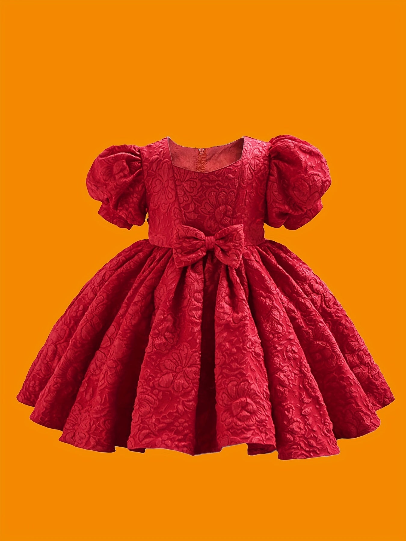 Girl's Preppy Style Puffy Sleeve Bow Dress