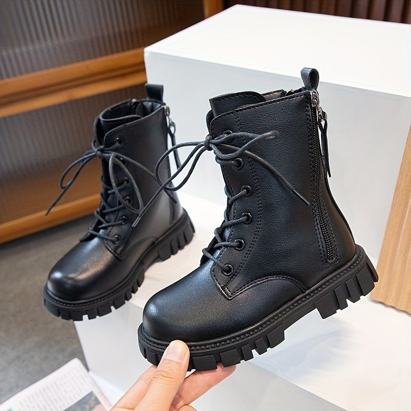 Girls Kids Lace Up Boots Non Slip Zipper Comfortable Indoor Outdoor
