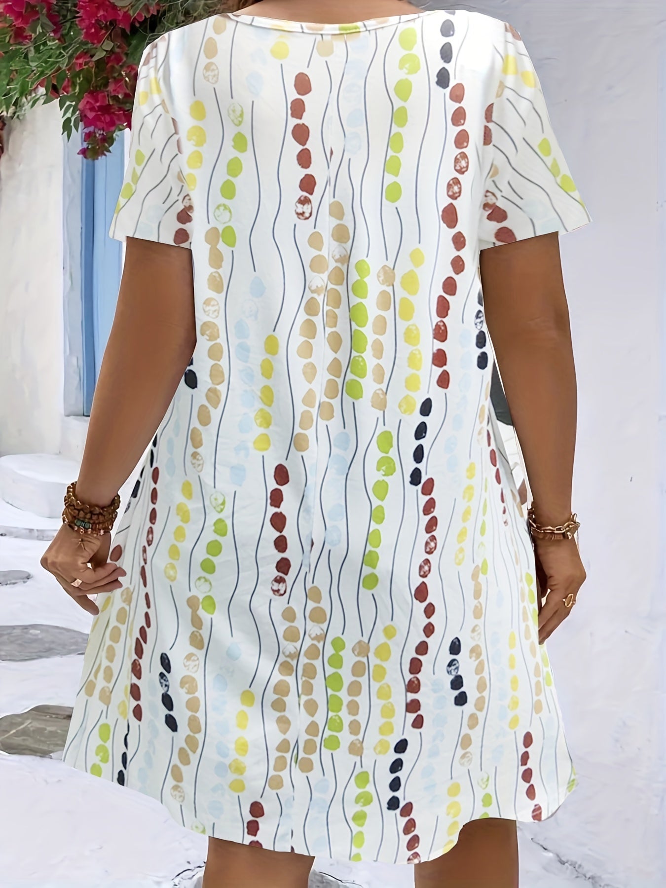  Casual Dress Women's Plus Print V Neck Stretch Dress