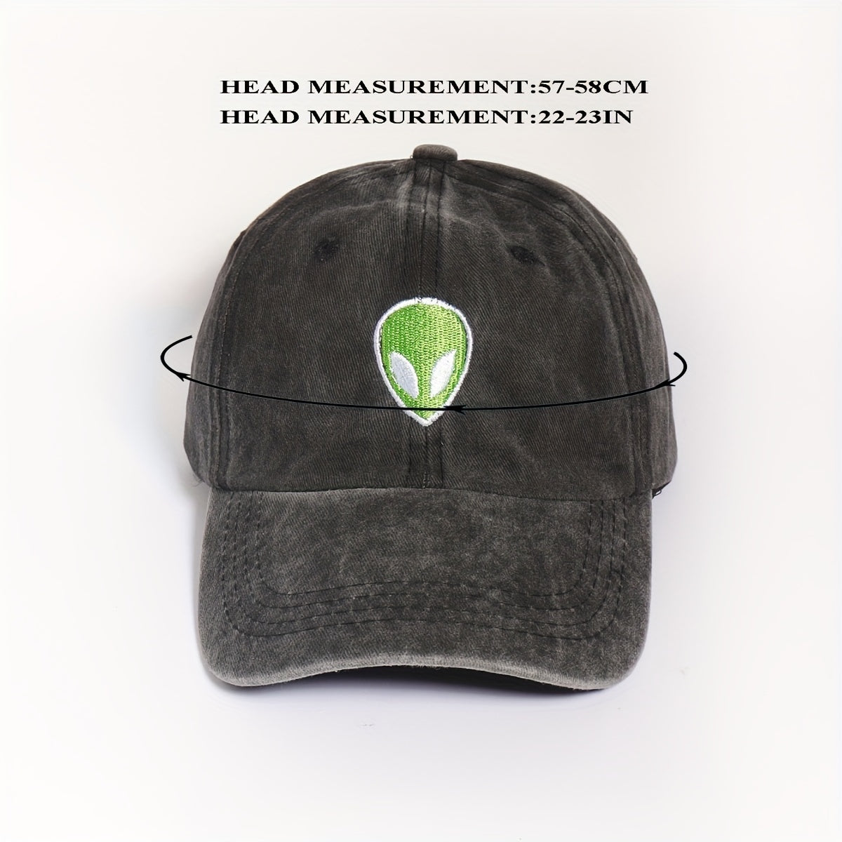 Alien Embroidery Unisex Baseball Cap Distressed Gray Dad Hat