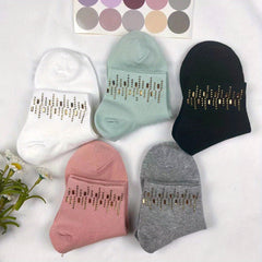 5 Pairs Rhinestone Crew Socks for Women
