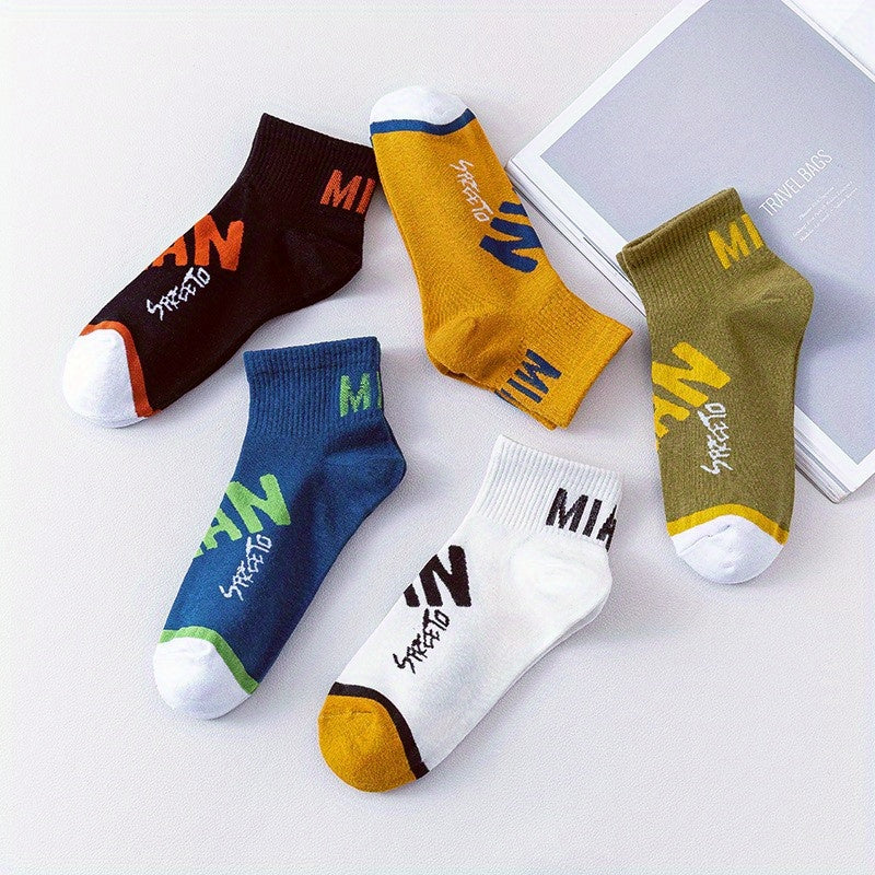 Men's Letter Pattern Crew Socks Breathable Comfy Casual Unisex Socks