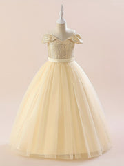 Cute Cold Shoulder Sequins Princess Dress for Girls Birthday Party