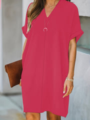 Solid V Neck Dress Short Sleeve Comfy Summer Mini Dress Women's Clothing