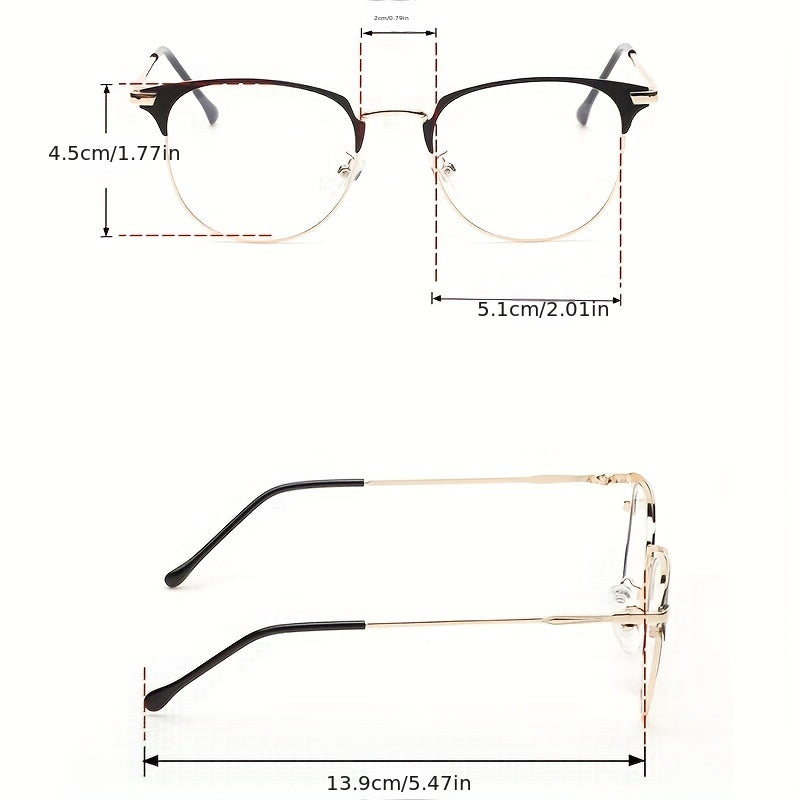 Metal Frame Eyeglasses Classic Temple Clear Lens Casual Glasses