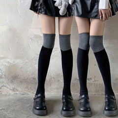 2 Pairs Colorblock Thigh High Socks Women's Stockings