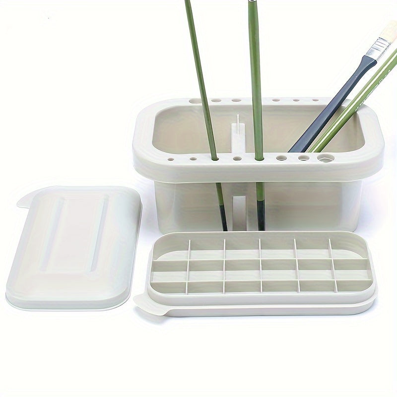 3 In 1 Brush Washing Bucket With Pen Holder And Painting Palette Cover