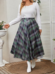  Retro Skirt Women's Plus Plaid Elastic A line Skirt
