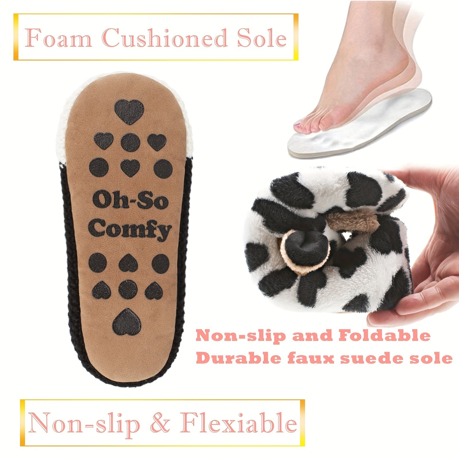 Cow Print Slippers Plush Lined Slip On Shoes Lightweight Indoor Home Slippers