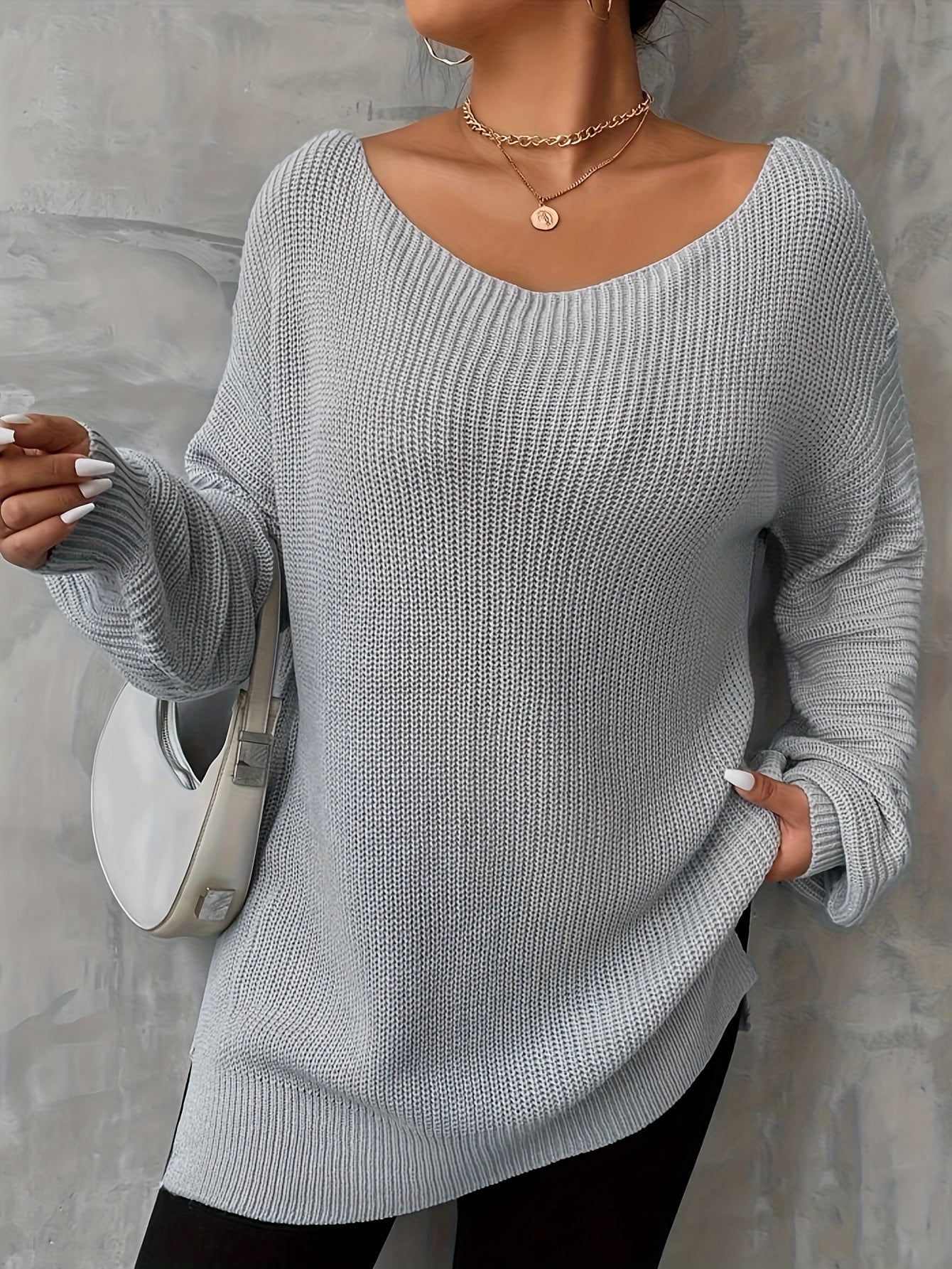  Casual Sweater Women's Solid Long Sleeve Loose Pullover Jumper