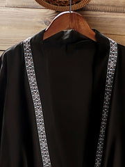  Boho Dress Women's Plus Geometric Trim V Neck Robe Dress