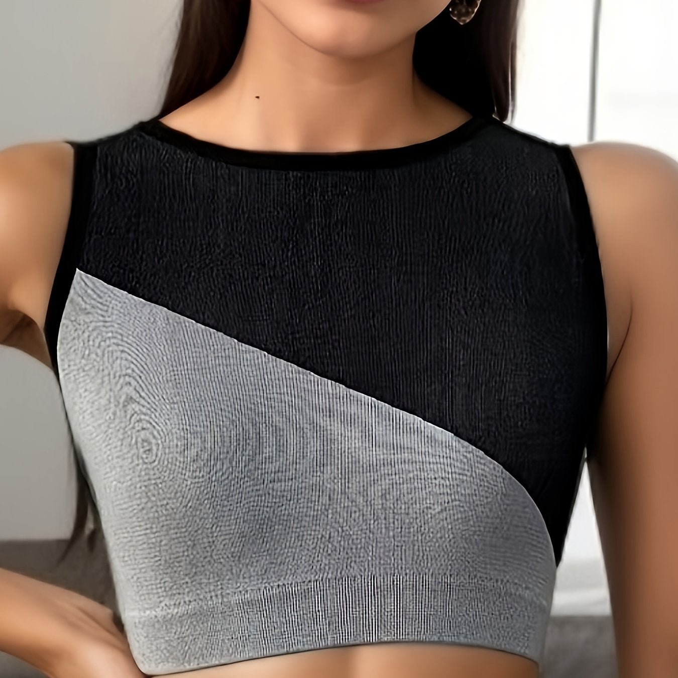 Block Sleeveless Crop Top Beauty Back Sports Tank Top Women's Clothing