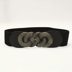 Chinese Knot Buckle PU Belt Retro Elastic Wide Waistband