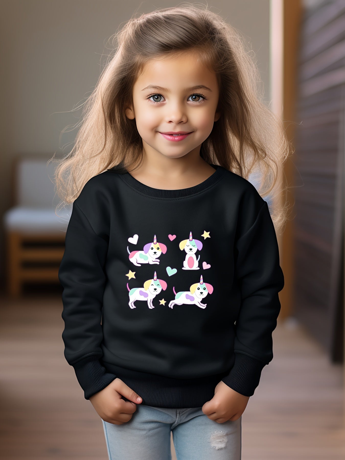 Unicorn Puppy Graphic Crew Neck Sweatshirt