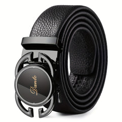 Men's Leather Belt w/ 2 Automatic Buckles Business Suit Waist Strap High Belt