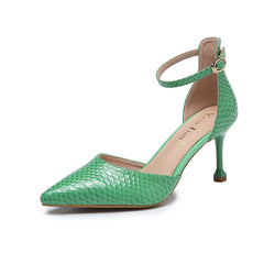 Snakeskin Pattern Ankle Strap Stiletto Heeled Pumps