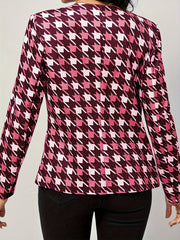  Houndstooth Print Open Front Blazer