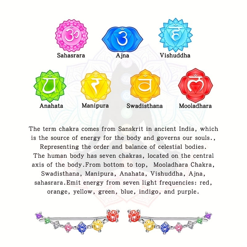 7 Chakra Retro Earrings Zircon 925 Silver Plated Jewelry Ethnic Gift