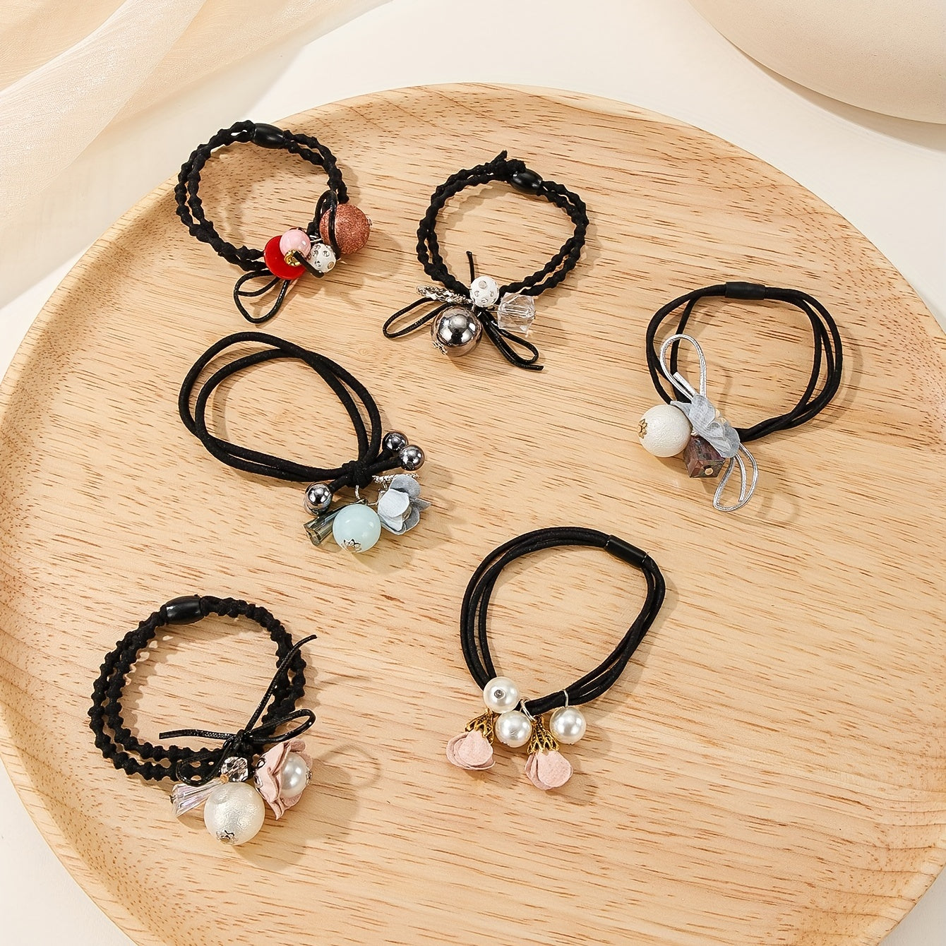 6pcs Faux Pearl Hair Tie Non Slip Scrunchie Ponytail Holder