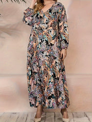  Women's Paisley Print V Neck Maxi Dress