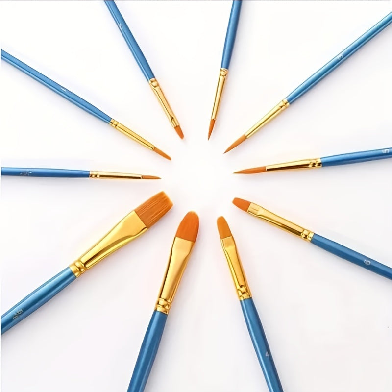 10pcs Watercolor Gouache Painting Brush Set Round Pointed Hook Pen Hair Brushes
