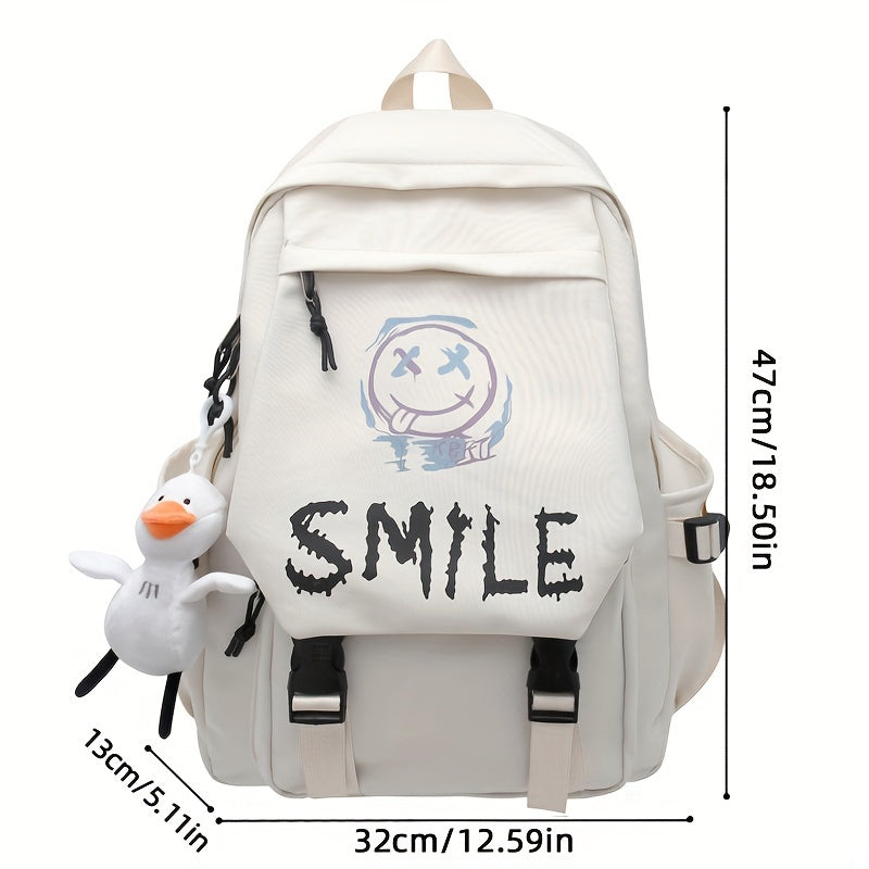 Graffiti Flap Laptop Backpack Buckle Decor Student Schoolbag