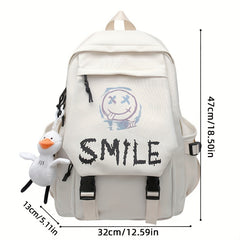 Graffiti Flap Laptop Backpack Buckle Decor Student Schoolbag