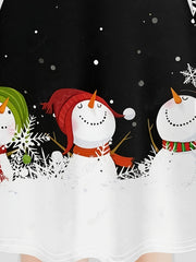 Plus Snowman Print Bell Sleeve Round Neck Dress