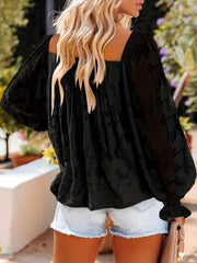  Casual Mesh Flounce Sleeve Blouse