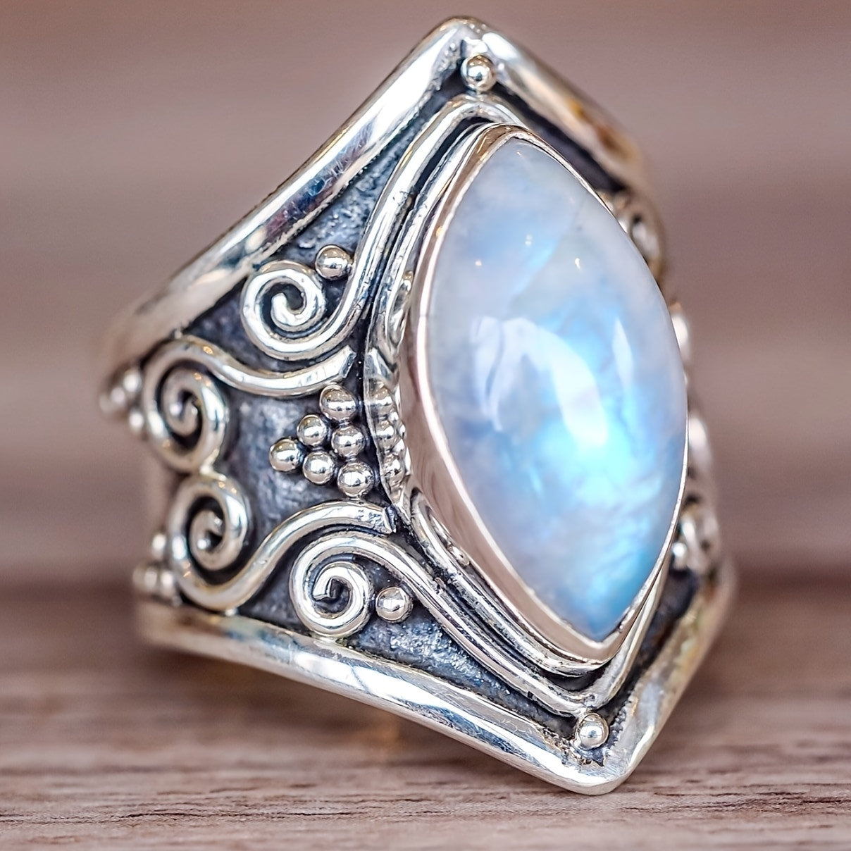 Vintage Silver Moonstone Party Ring