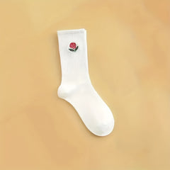 2 Pairs Floral Embroidery Socks Comfy & Breathable Mid Tube Women's Stockings